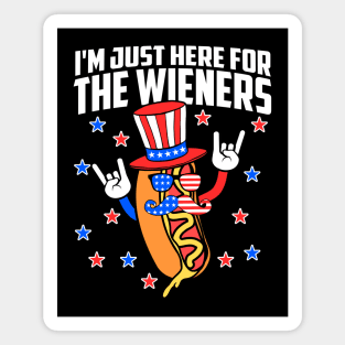 I'm Just Here For The Wieners Hot Dog 4th Of July USA Flag Magnet